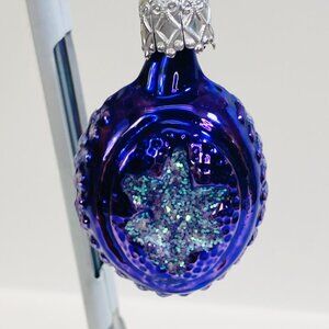 German Glass Ornament Small Purple Snowflake Glitter Vintage Glossy Christmas